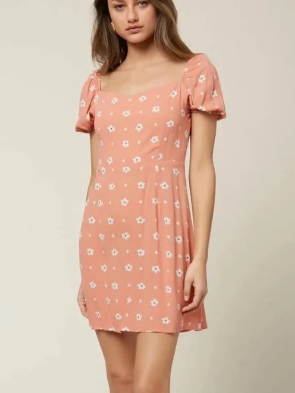 O'Neill Peach Mandia Floral Square Neck Mini Dress